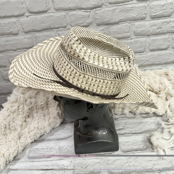 American Hat Company Cowboy Tone Geometric Vented Ivory  Rancher Straw Hat 7 1/4 - Picture 4 of 14